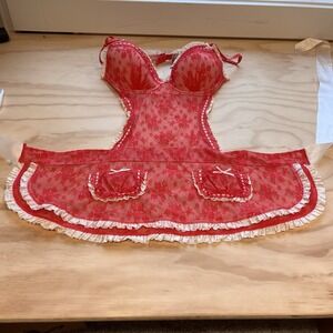 Victoria Secret Lingerie Babydoll Maid Housewife Sexy Lace Ribbon Apron 34c